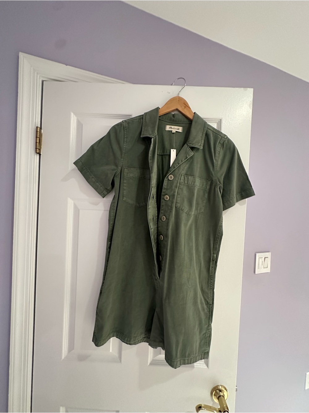 NWT Madewell  Short-Sleeve Shorts Romper in Olive Green - size small